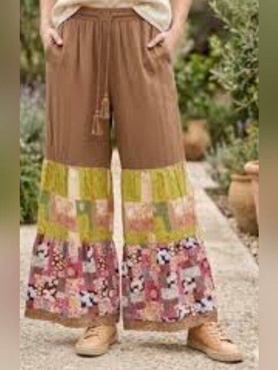 Easel Los Angeles Pants - Easel Los Angeles Boho Patchwork Wide-Leg Pants/M